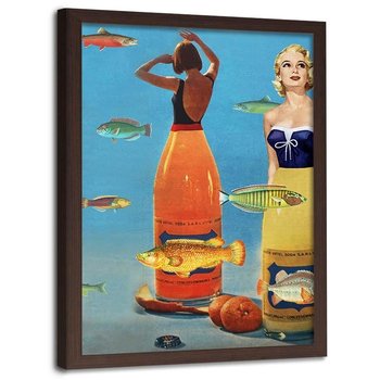 Plakat w ramie brązowej, Kobiety i ryby kolaż - 40x60 - Feeby