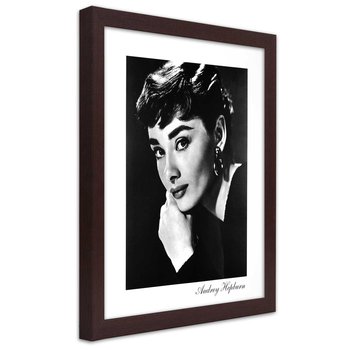 Plakat w ramie brązowej, Portret Audrey Hepburn 30x45 - Feeby