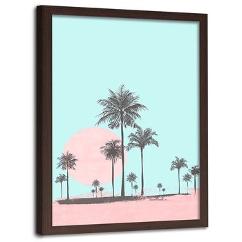 Plakat w ramie brązowej, Zachód słońca i palmy - 40x60 - Feeby