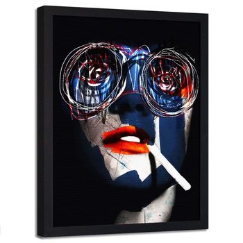 Plakat w ramie czarnej FEEBY Abstrakcyjny portret z papierosem, 40x60 cm - Feeby