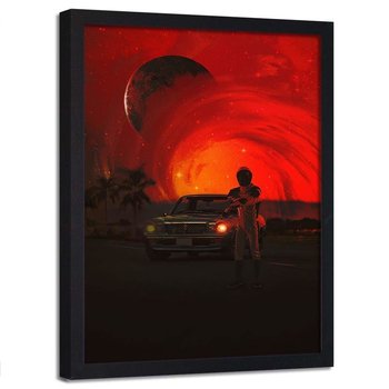 Plakat w ramie czarnej FEEBY Astronauta i samochód, 40x60 cm - Feeby