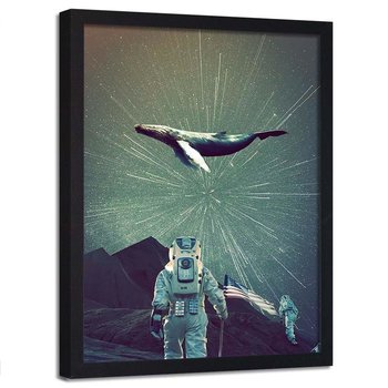 Plakat w ramie czarnej FEEBY Astronauta i wieloryb, 40x60 cm - Feeby