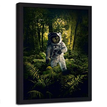 Plakat w ramie czarnej FEEBY Astronauta wśród roślin abstrakcja, 70x100 cm - Feeby