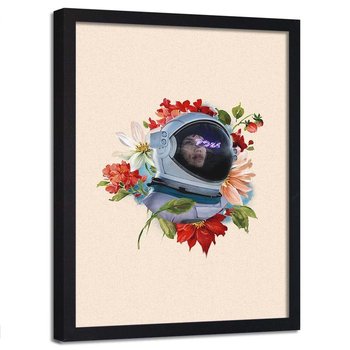 Plakat w ramie czarnej FEEBY Astronautka i kwiaty, 70x100 cm - Feeby