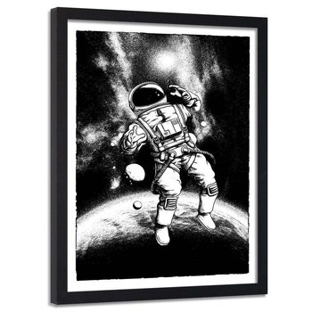 Plakat w ramie czarnej FEEBY Czarno, biały kosmonauta, 40x60 cm - Feeby