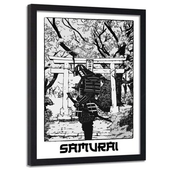 Plakat w ramie czarnej FEEBY Czarno-biały samuraj, 40x60 cm - Feeby