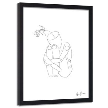 Plakat w ramie czarnej FEEBY Człowiek i kwiat, minimalizm, 40x60 cm - Feeby