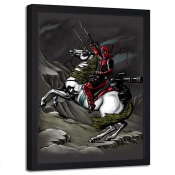 Plakat w ramie czarnej FEEBY Deadpool na koniu, 70x100 cm - Feeby