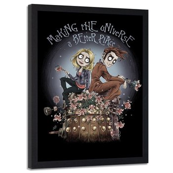 Plakat w ramie czarnej FEEBY Dziewczyna i chłopak na tle księżyca, 70x100 cm - Feeby