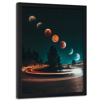 Plakat w ramie czarnej FEEBY Fazy księżyca i światła, 70x100 cm - Feeby