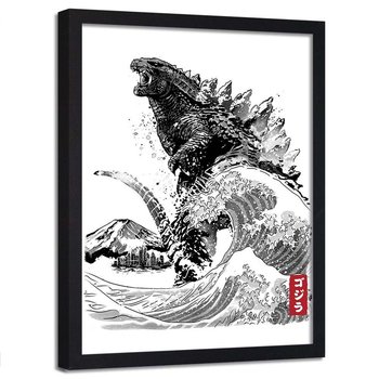Plakat w ramie czarnej FEEBY Godzilla, 70x100 cm - Feeby