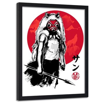 Plakat w ramie czarnej FEEBY Japońska dziewczyna wilk, 70x100 cm - Feeby
