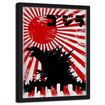 Plakat w ramie czarnej FEEBY Japoński potwór Godzilla, 50x70 cm - Feeby