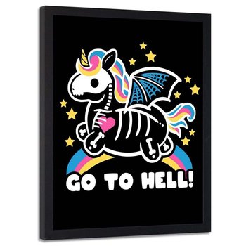 Plakat w ramie czarnej FEEBY Jednorożec go to hell, 40x60 cm - Feeby