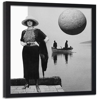 Plakat w ramie czarnej FEEBY Kobieta z lornetką, 80x80 cm - Feeby