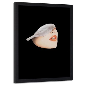 Plakat w ramie czarnej FEEBY Kolaż kobieta z ptakiem, 50x70 cm - Feeby