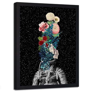 Plakat w ramie czarnej FEEBY Kosmonauta i kwiaty kolaż, 50x70 cm - Feeby
