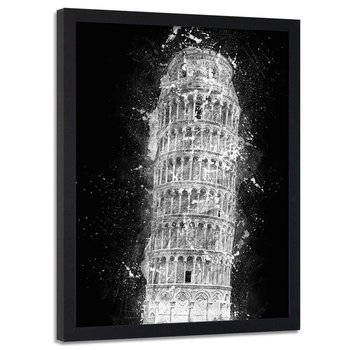 Plakat w ramie czarnej FEEBY Krzywa wieża w Pizie nocą, 70x100 cm - Feeby
