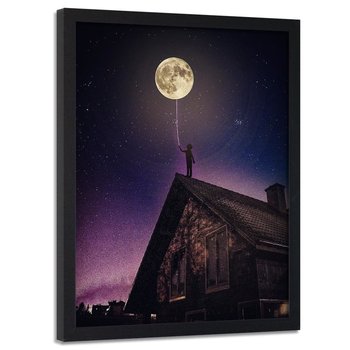 Plakat w ramie czarnej FEEBY Księżyc jako balonik, 50x70 cm - Feeby