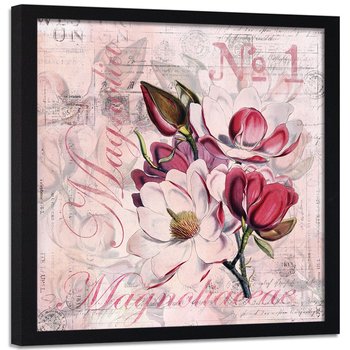 Plakat w ramie czarnej FEEBY Kwiaty magnolii 2, 40x40 cm - Feeby