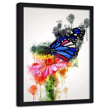 Plakat w ramie czarnej FEEBY Motyl na kwiecie, 40x60 cm - Feeby