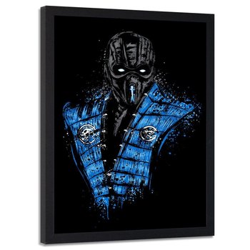 Plakat w ramie czarnej FEEBY Niebieski wojownik ninja, 70x100 cm - Feeby