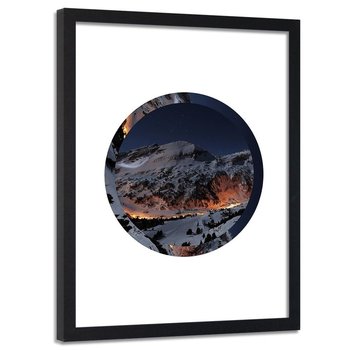 Plakat w ramie czarnej FEEBY Ośnieżone góry w kol, 80x120 cm - Feeby