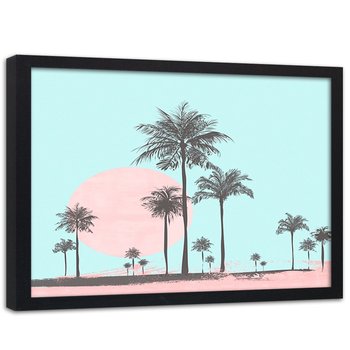 Plakat w ramie czarnej FEEBY Palmy i słońce, 70x50 cm - Feeby