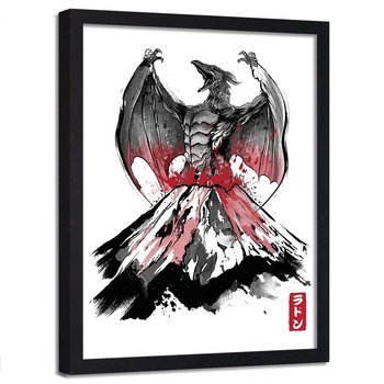 Plakat w ramie czarnej FEEBY Potwór z wulkanu, 70x100 cm - Feeby