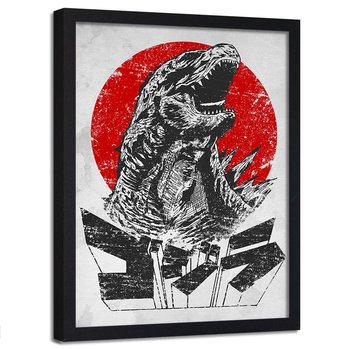 Plakat w ramie czarnej FEEBY Przerażająca Godzilla, 40x60 cm - Feeby