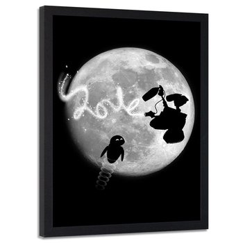 Plakat w ramie czarnej FEEBY Roboty i księżyc, 70x100 cm - Feeby
