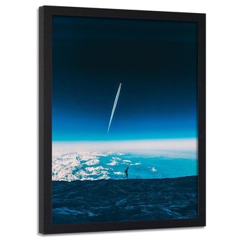 Plakat w ramie czarnej FEEBY Samolot nad chmurami, 70x100 cm - Feeby