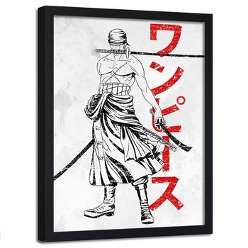 Plakat w ramie czarnej FEEBY Samurai z trzema mieczami, 50x70 cm - Feeby