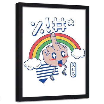 Plakat w ramie czarnej FEEBY Wulgarny gest anime, 50x70 cm - Feeby