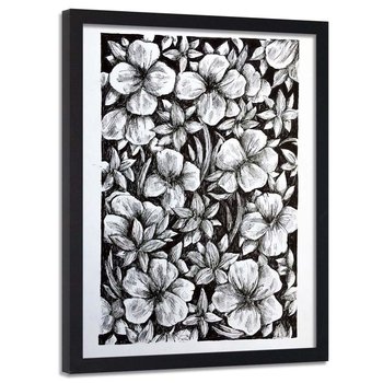 Plakat w ramie czarnej, Kwiaty szkic - 40x60 - Feeby