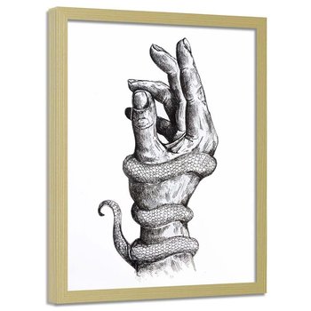 Plakat w ramie naturalnej, Dłoń z wężem - 40x60 - Feeby