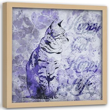 Plakat w ramie naturalnej FEEBY Abstrakcyjny kot, 60x60 cm - Feeby