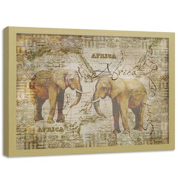 Plakat w ramie naturalnej FEEBY Afrykanskie słonie, 70x50 cm - Feeby