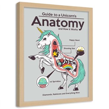 Plakat w ramie naturalnej FEEBY Anatomia jednorożca, 70x100 cm - Feeby