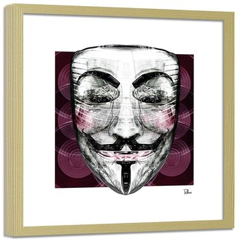 Plakat w ramie naturalnej FEEBY Anonymous maska, 60x60 cm - Feeby