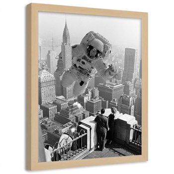 Plakat w ramie naturalnej FEEBY Astronauta gigant abstrakcja, 50x70 cm - Feeby