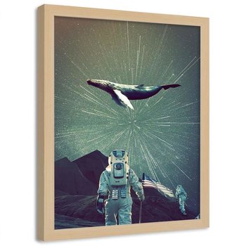 Plakat w ramie naturalnej FEEBY Astronauta i wieloryb, 70x100 cm - Feeby