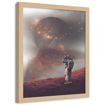 Plakat w ramie naturalnej FEEBY Astronauta na innej planecie, 40x60 cm - Feeby