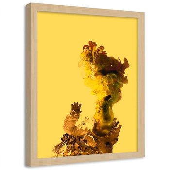 Plakat w ramie naturalnej FEEBY Astronauta na żółtym tle, 70x100 cm - Feeby