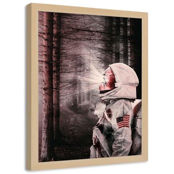 Plakat w ramie naturalnej FEEBY Astronauta w lesie, 50x70 cm - Feeby