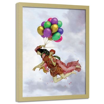 Plakat w ramie naturalnej FEEBY Balonowa ucieczka, 50x70 cm - Feeby