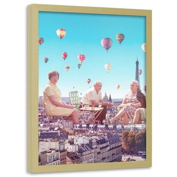 Plakat w ramie naturalnej FEEBY Balony nad Paryżem, 50x70 cm - Feeby
