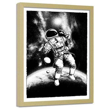 Plakat w ramie naturalnej FEEBY Czarno-biały kosmonauta, 40x60 cm - Feeby