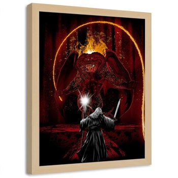 Plakat w ramie naturalnej FEEBY Czarodziej i demon, 50x70 cm - Feeby