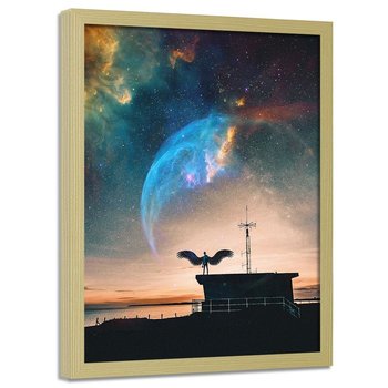 Plakat w ramie naturalnej FEEBY Człowiek ze skrzydłami i niebo, 50x70 cm - Feeby